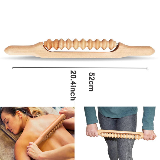 12-Wheel Wood Therapy Roller Stick – Curved Maderoterapia Colombiana Massager for Lymphatic Drainage