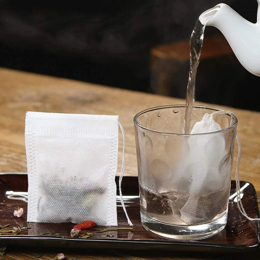 300/50PCS Disposable Tea Bags – Non-Woven Fabric Drawstring Infuser Bags for Loose Tea & Coffee