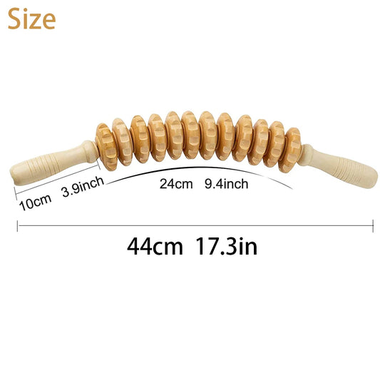 12-Wheel Wood Therapy Roller Stick – Curved Maderoterapia Colombiana Massager for Lymphatic Drainage