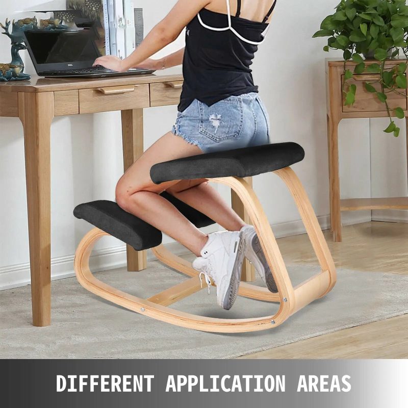 VEVOR Ergonomic Kneeling Chair – Thick Cushion Rocking Wood Stool - Image 2