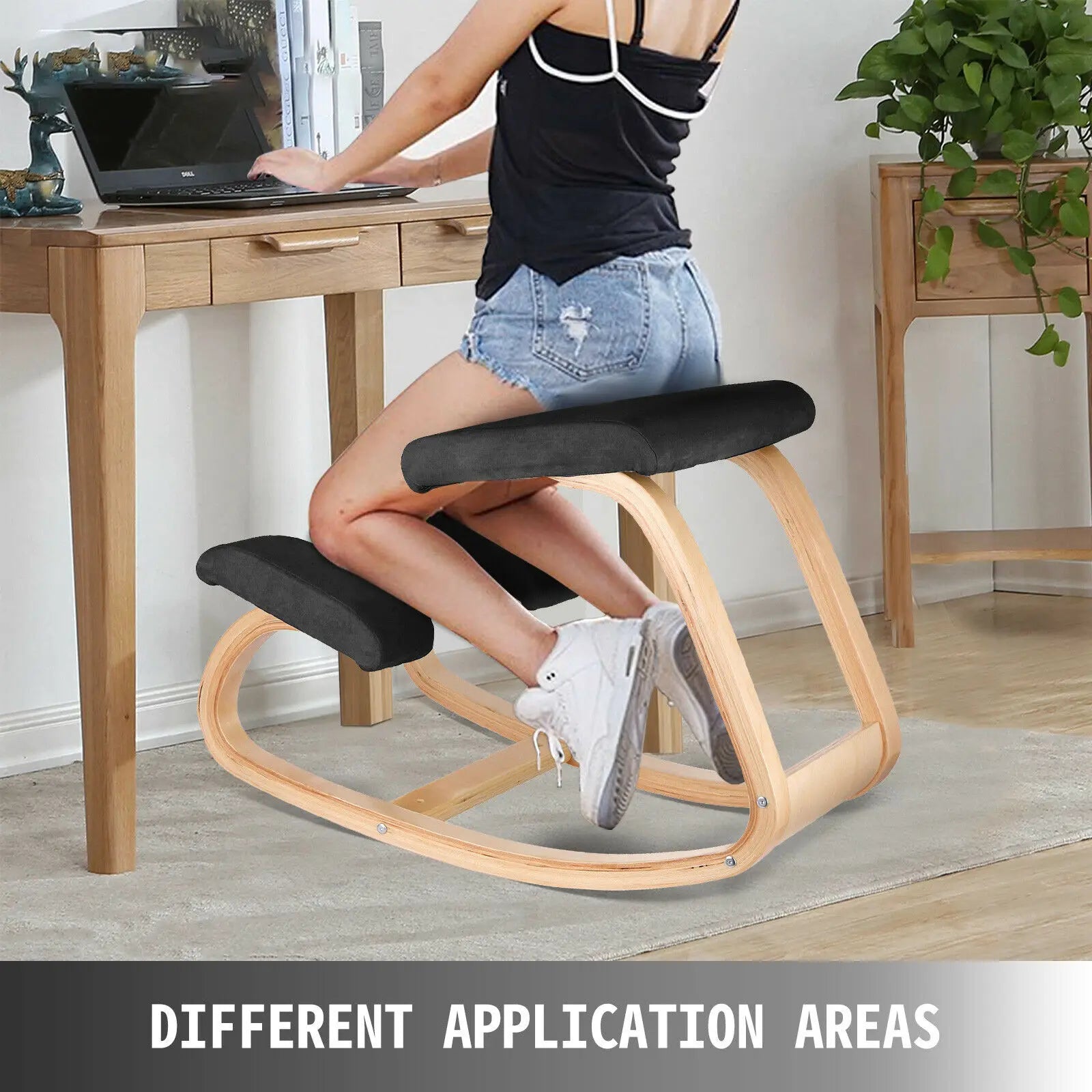 VEVOR Ergonomic Kneeling Chair – Thick Cushion Rocking Wood Stool - Image 2