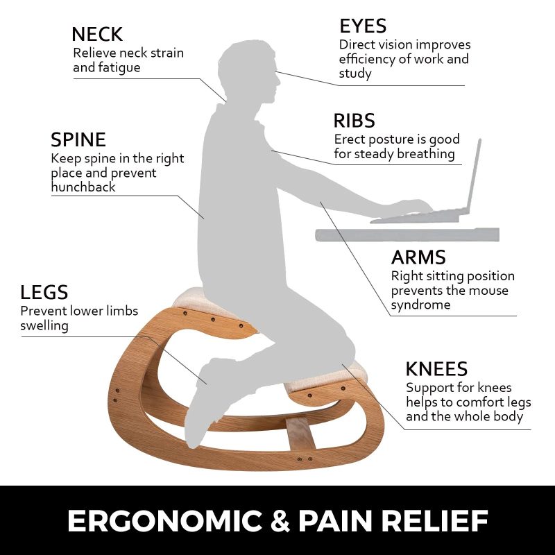 VEVOR Ergonomic Kneeling Chair – Rocking Wood Stool with Thick Cushion - Image 3