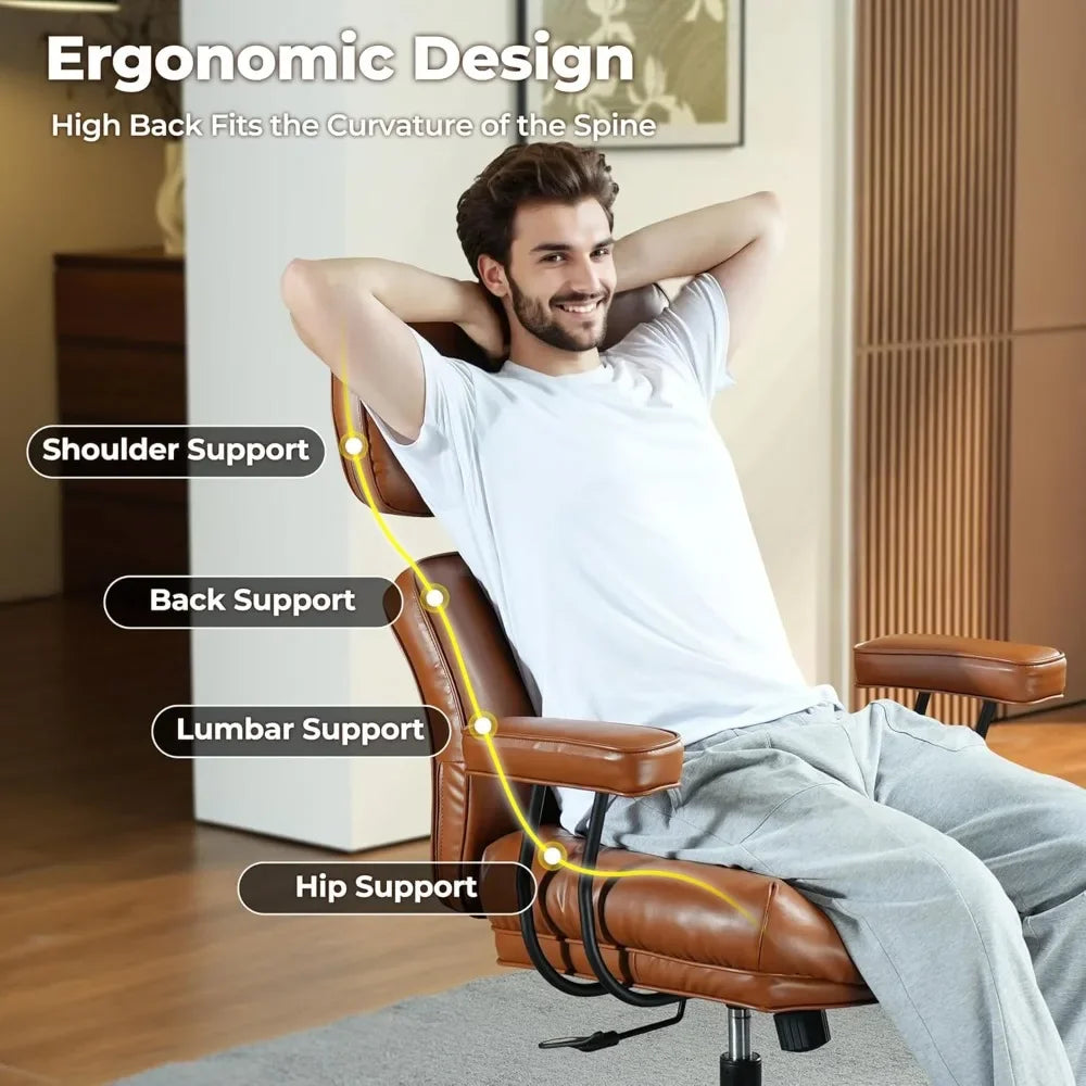 Ergonomic Mid-Century Leather Office Chair – High Back Executive Swivel Chair - Image 3