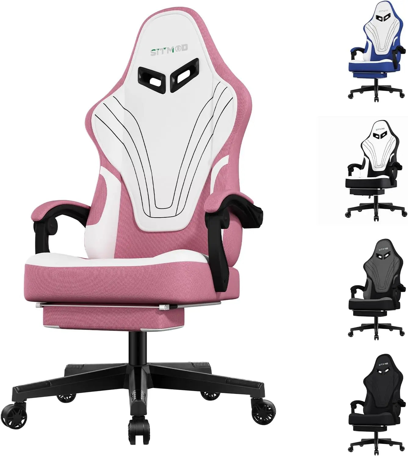 Ergonomic Gaming Chair with Foot Pedals – Height Adjustable Fabric Office Chair (Grey) - Image 7