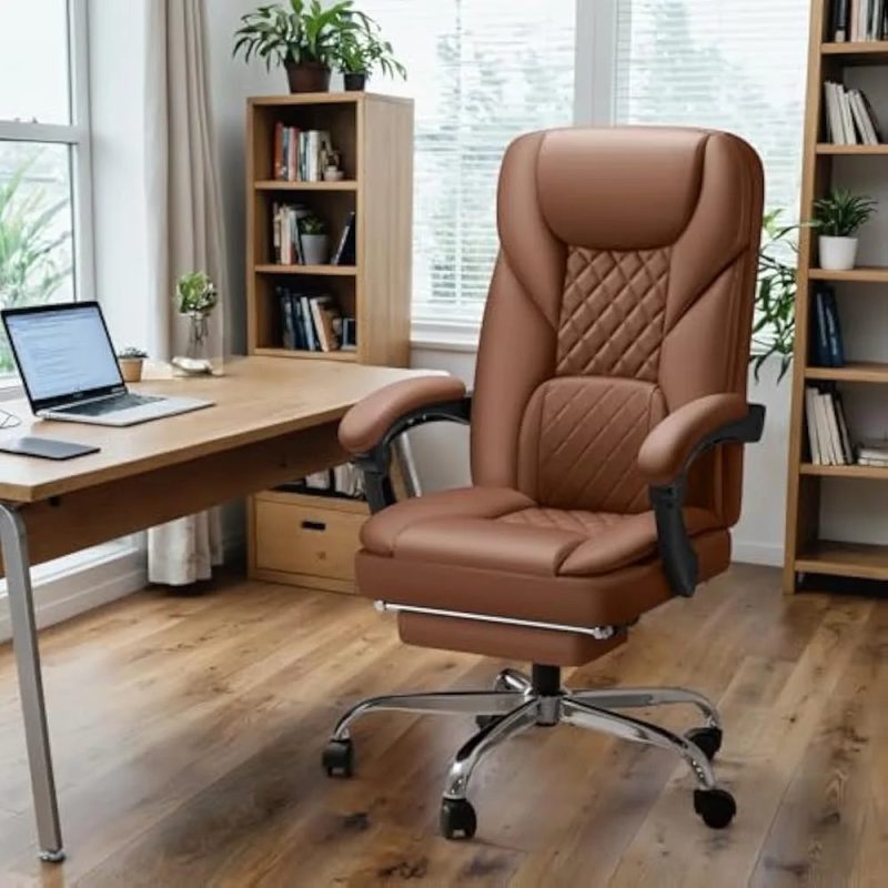 Big & Tall Executive Office Chair – High Back Leather Recliner with Footrest - Image 14