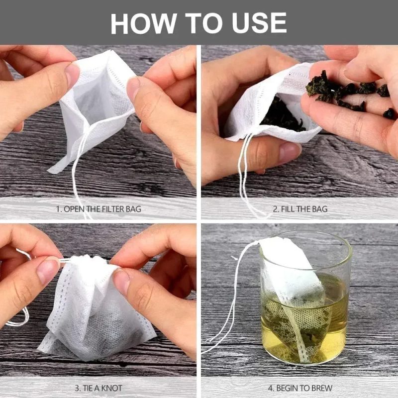 500/50pcs Disposable Tea Filter Bags – Non-Woven Fabric with Drawstring for Tea, Coffee & Spices - Image 6