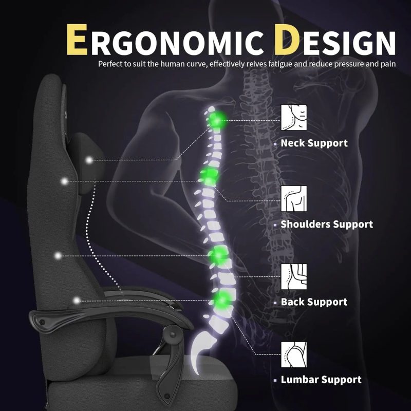 Ergonomic Gaming Chair with Foot Pedals – Height Adjustable Fabric Office Chair (Grey) - Image 4