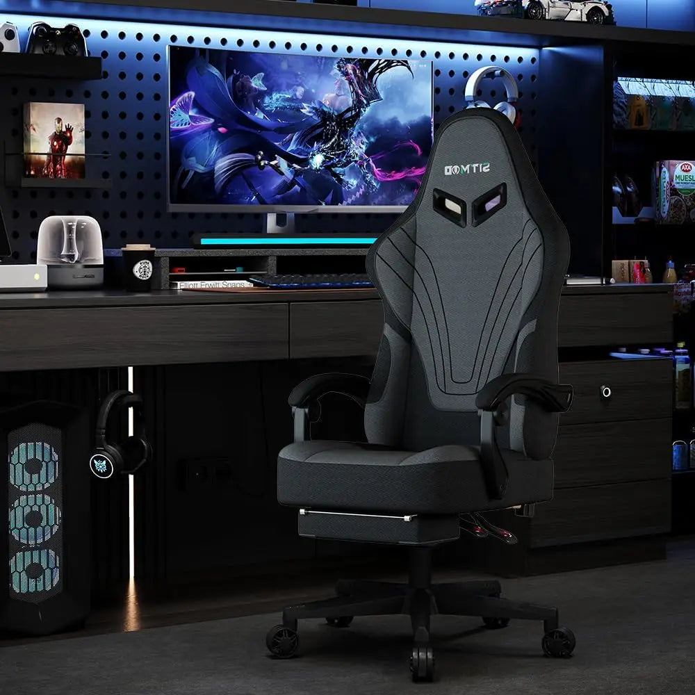 Ergonomic Gaming Chair with Foot Pedals – Height Adjustable Fabric Office Chair (Grey) - Image 2