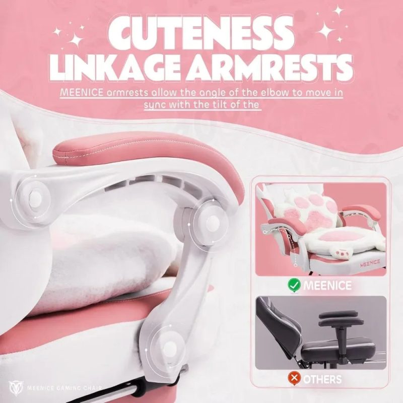 Cute Gaming Chair with Cat Ears – Ergonomic Recliner with Footrest & Paw Cushion - Image 3