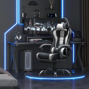 Ergonomic Office Chair – Massage Lumbar Support with Footrest & Adjustable Headrest