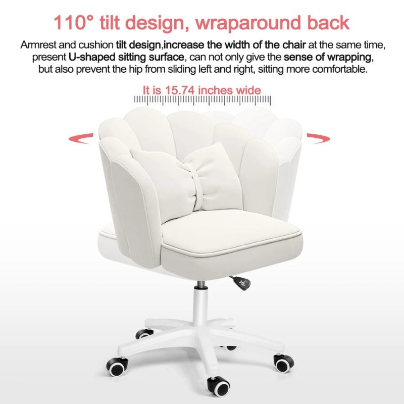 Cute Petal Velvet Desk Chair – Butterfly Design with Bow Cushion - Image 5