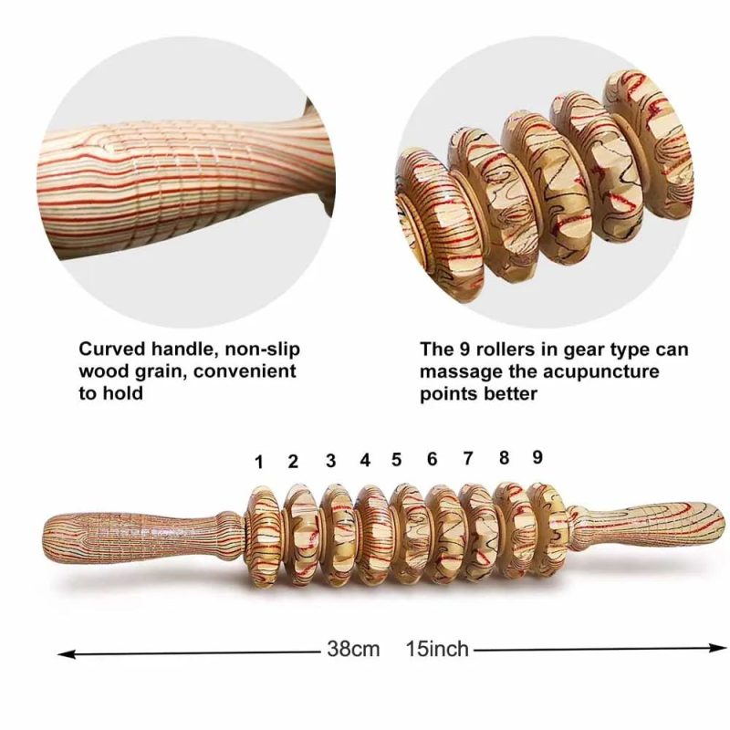 9-Roller Wooden Massage Stick - Image 5