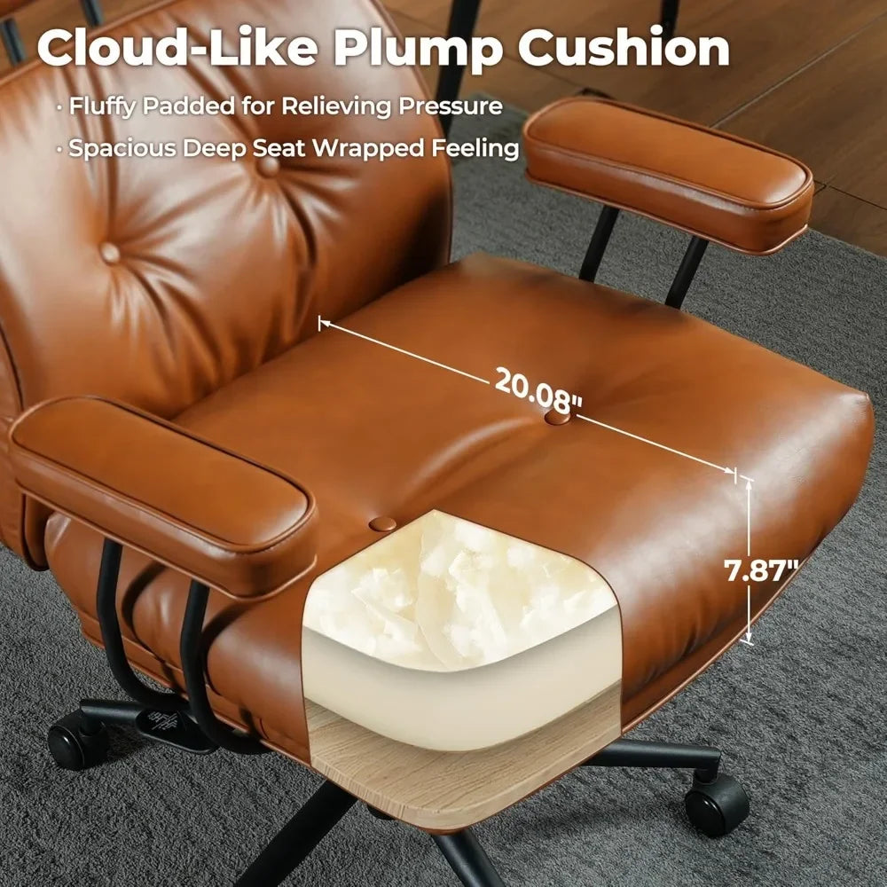 Ergonomic Mid-Century Leather Office Chair – High Back Executive Swivel Chair - Image 2